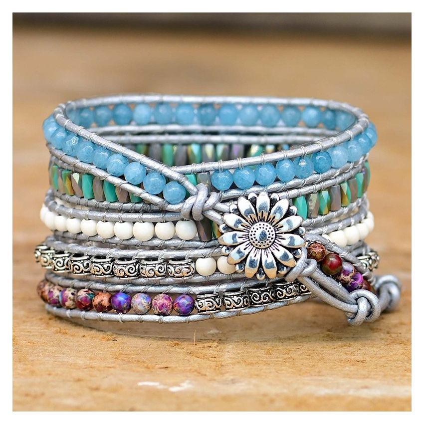 Purple jasper & aqua blue beaded apple watch band