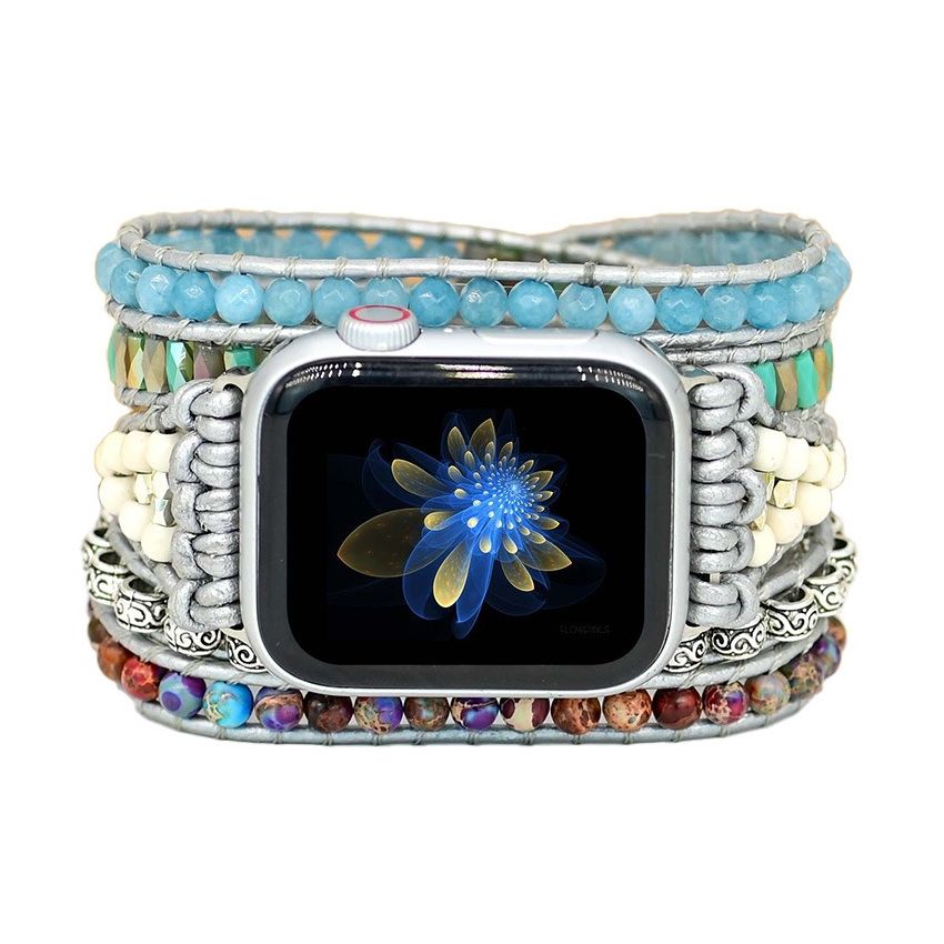 Purple jasper & aqua blue beaded apple watch band