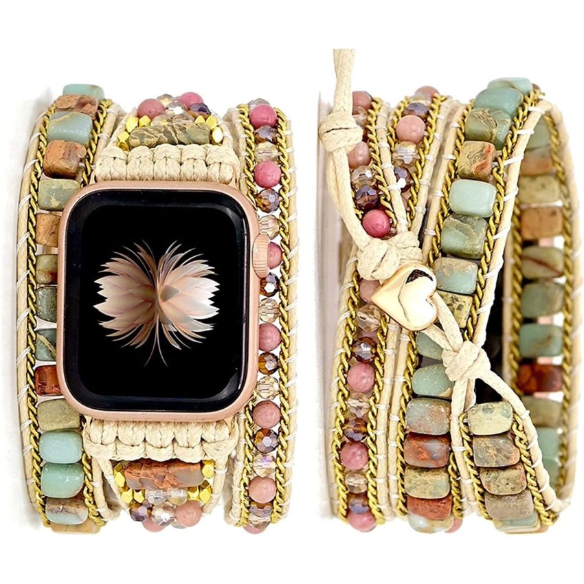 Colorful Jasper Rhodonite Beaded Apple Watch Strap | Band 38mm 40mm 41mm 42mm 44mm 45mm 46mm 49mm | Compatible with all Apple Watch Series