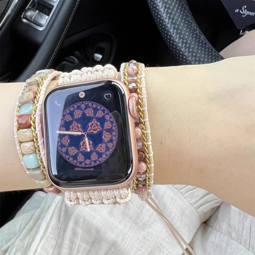 Colorful Jasper Rhodonite Beaded Apple Watch Strap | Band 38mm 40mm 41mm 42mm 44mm 45mm 46mm 49mm | Compatible with all Apple Watch Series