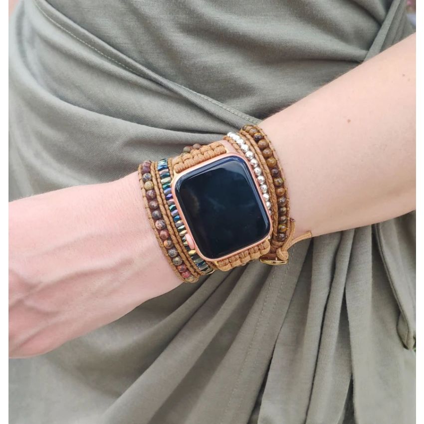 Natural Red Jasper _Tiger Eye Beaded Apple Watch Band