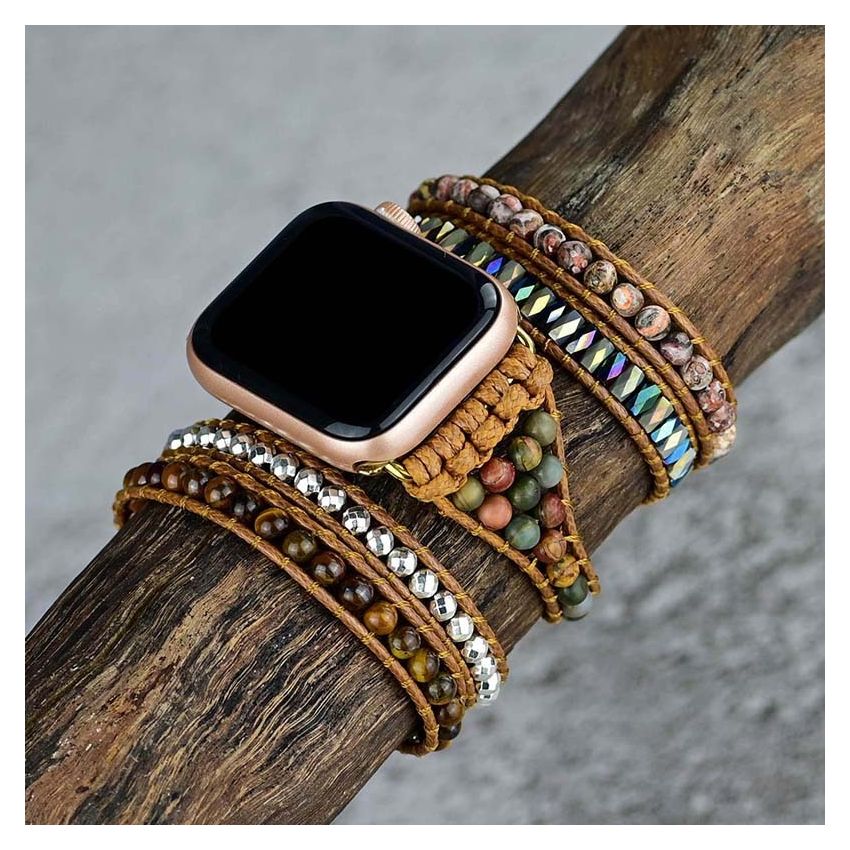 Natural Red Jasper _Tiger Eye Beaded Apple Watch Band