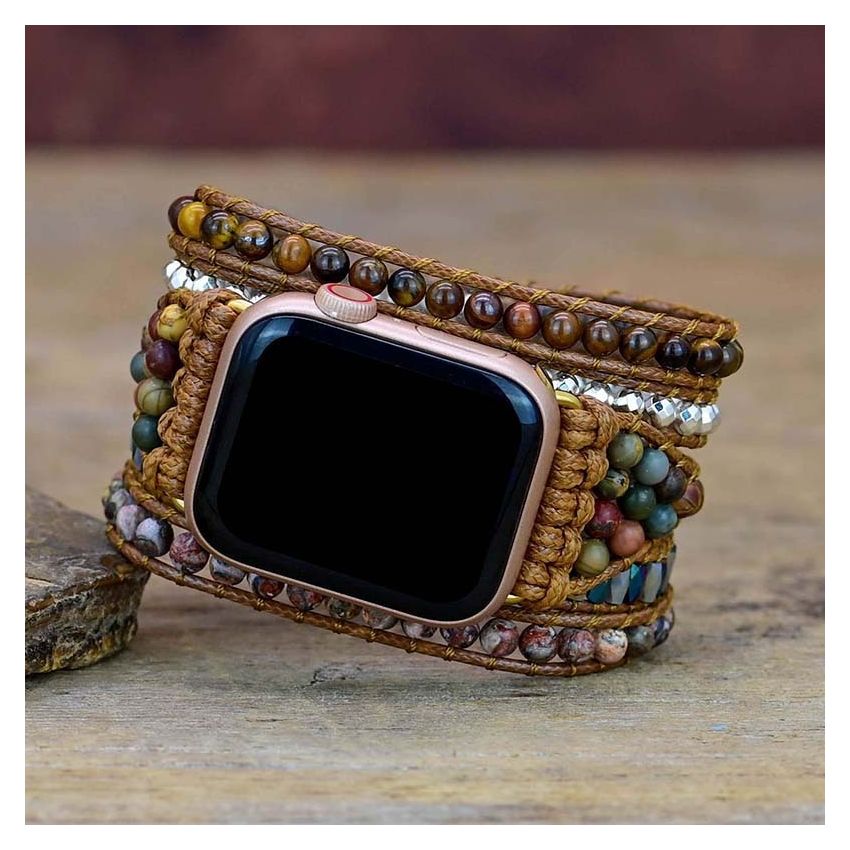 Natural Red Jasper _Tiger Eye Beaded Apple Watch Band