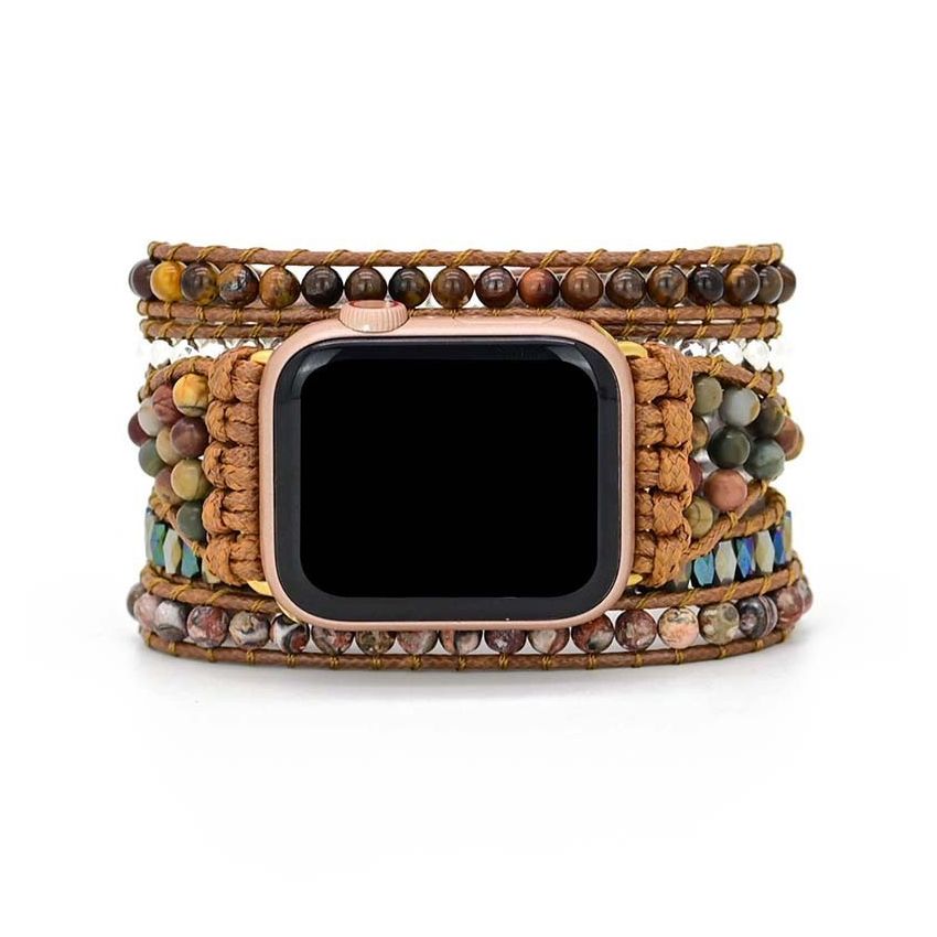 Natural Red Jasper _Tiger Eye Beaded Apple Watch Band