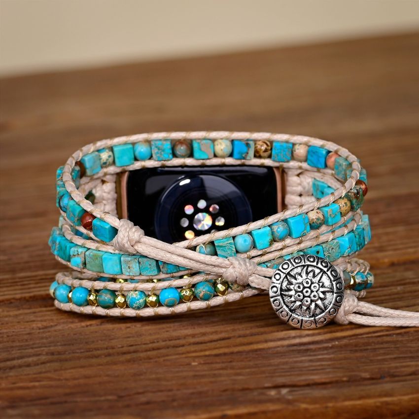 Natural Blue Turquoise Multi-Layer Wrapped Apple Watch Band