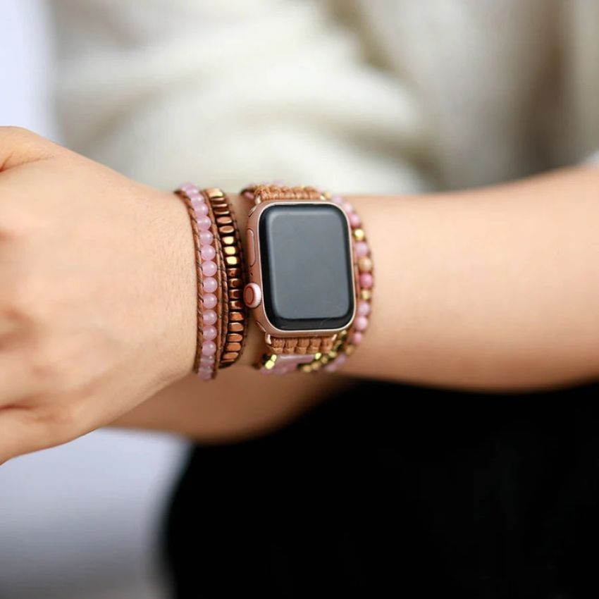 Natural Rhodonite _ose Quartz Rose Gold Apple Watch Band