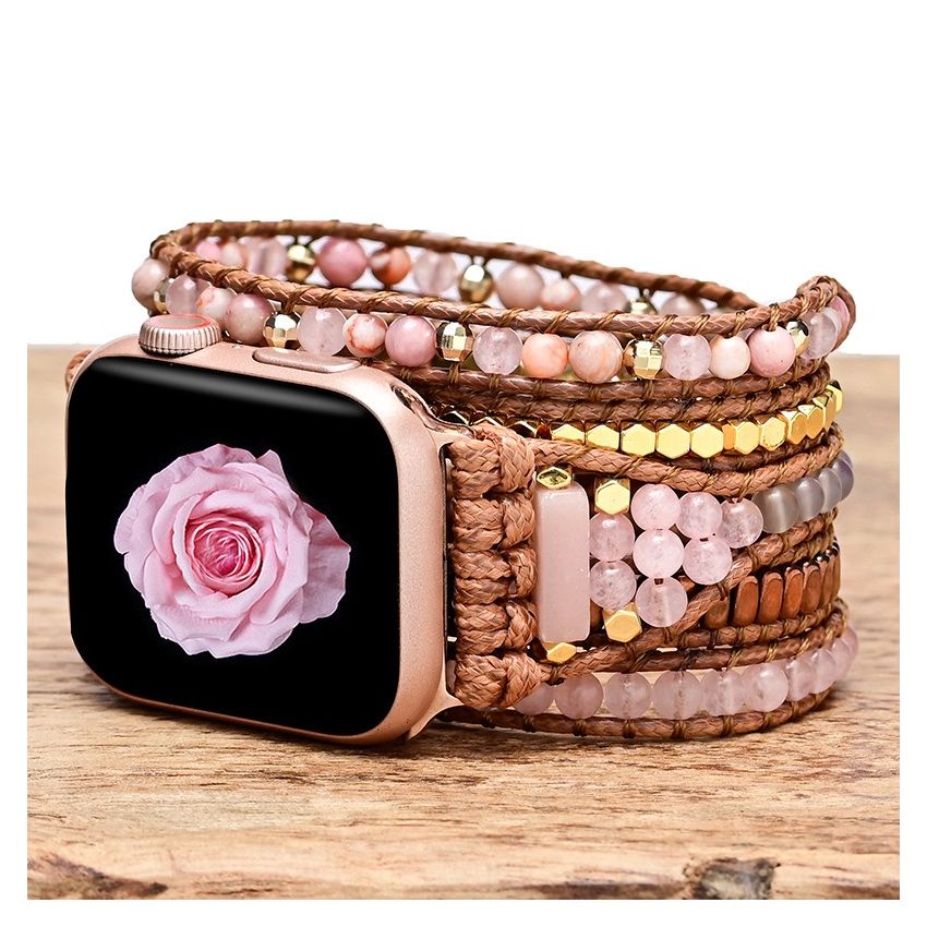 Natural Rhodonite _ose Quartz Rose Gold Apple Watch Band