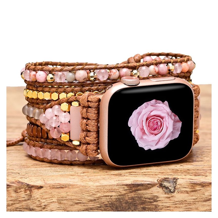 Natural Rhodonite _ose Quartz Rose Gold Apple Watch Band