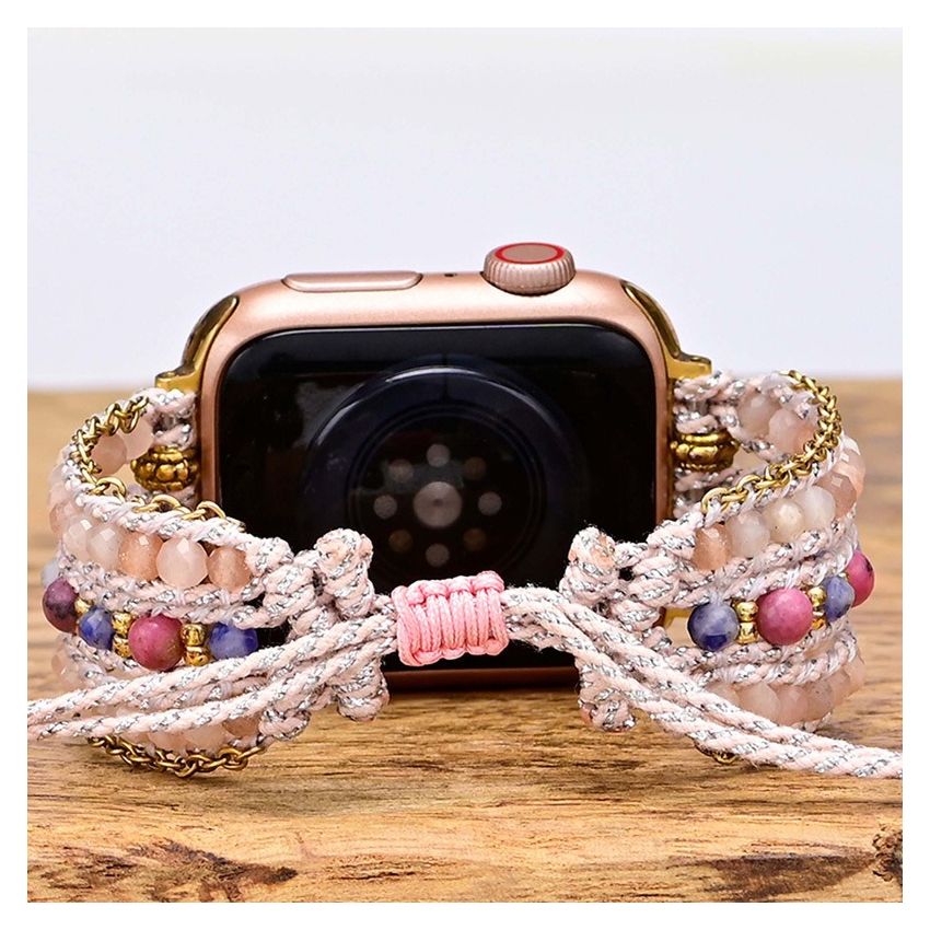 Handmade Natural Sunstone and Rhodochrosite Apple Watch Bracelet
