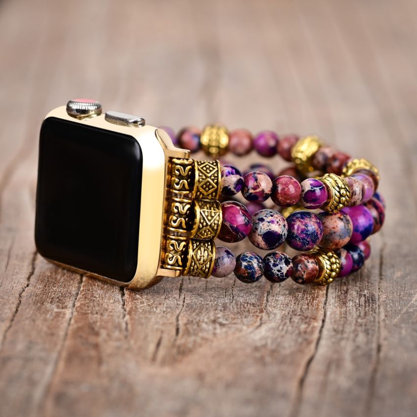 Purple Gold Jasper Natural Stone Apple Watch Strap | Compatible with all Apple Watch Series