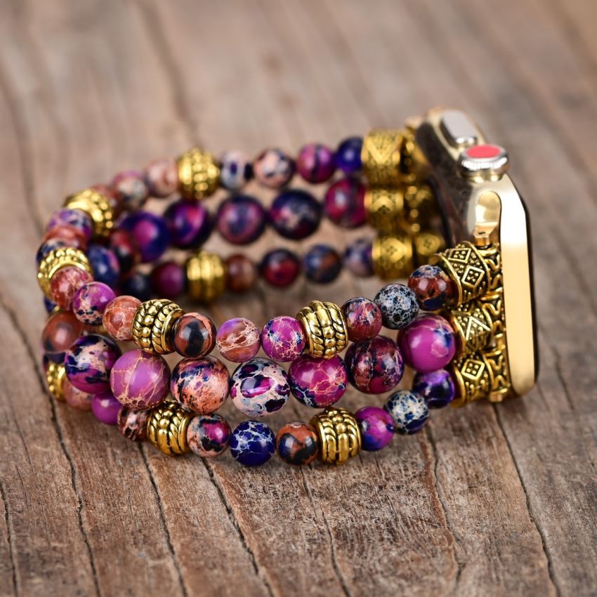 Purple Gold Jasper Natural Stone Apple Watch Strap | Compatible with all Apple Watch Series
