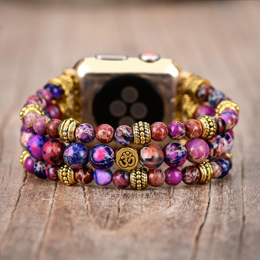 Purple Gold Jasper Natural Stone Apple Watch Strap | Compatible with all Apple Watch Series