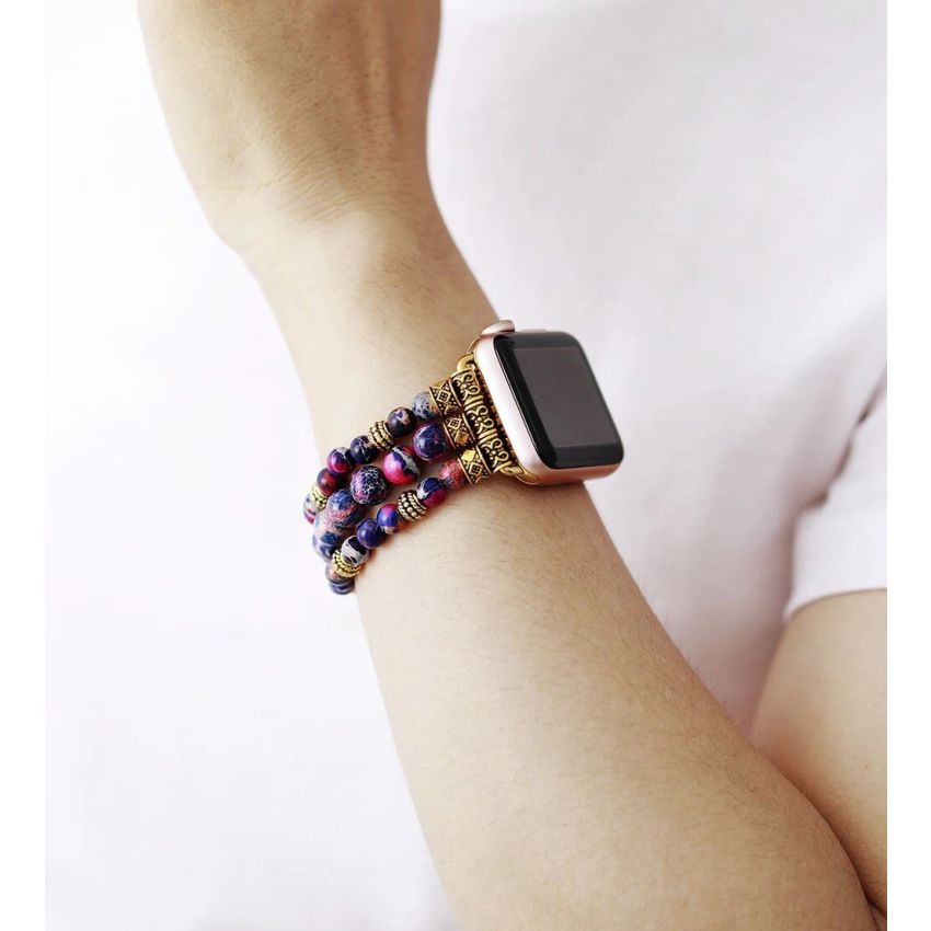 Purple Gold Jasper Natural Stone Apple Watch Strap | Compatible with all Apple Watch Series
