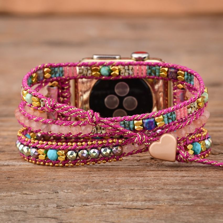 3-Layer Rose Quartz Crystal Watch Band