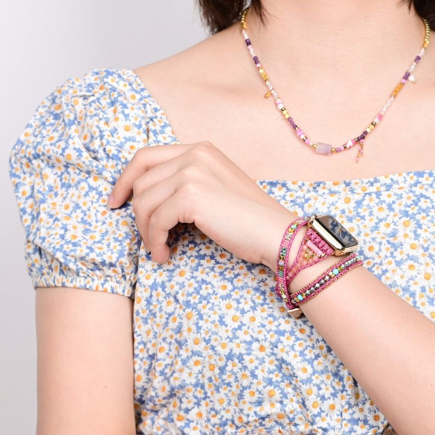 3-Layer Rose Quartz Crystal Watch Band