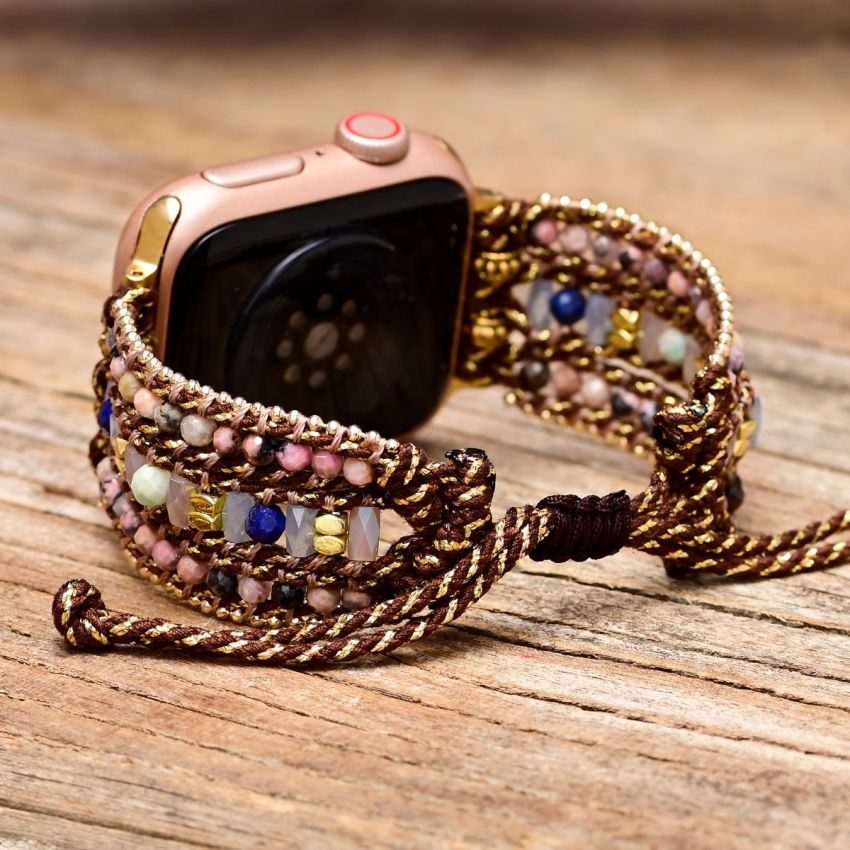 Rhodochrosite & Lapis Lazuli Apple Watch Strap Handmade Watch Strap 49mm Wristband for Apple Series  Band