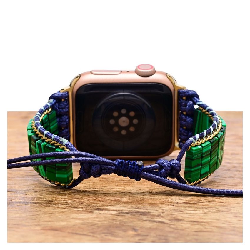 Arcane Malachite Apple Watch Strap – Handwoven Rectangular Bead Design