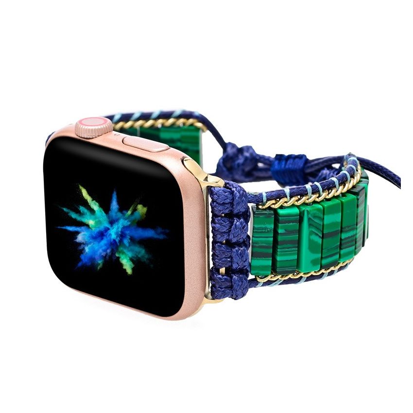 Arcane Malachite Apple Watch Strap – Handwoven Rectangular Bead Design