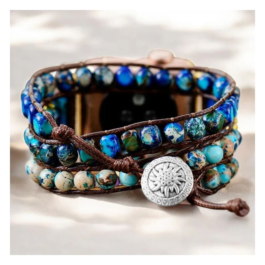 Graceful Blue Jasper Apple Watch Strap – Handmade Natural Stone iWatch Band