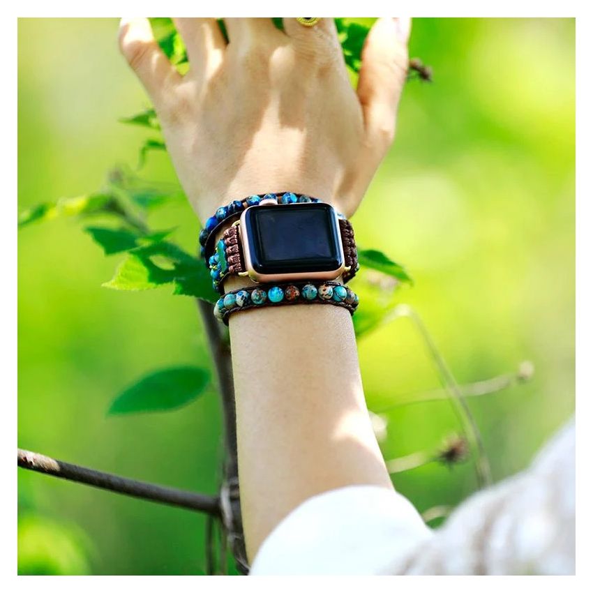 Graceful Blue Jasper Apple Watch Strap – Handmade Natural Stone iWatch Band