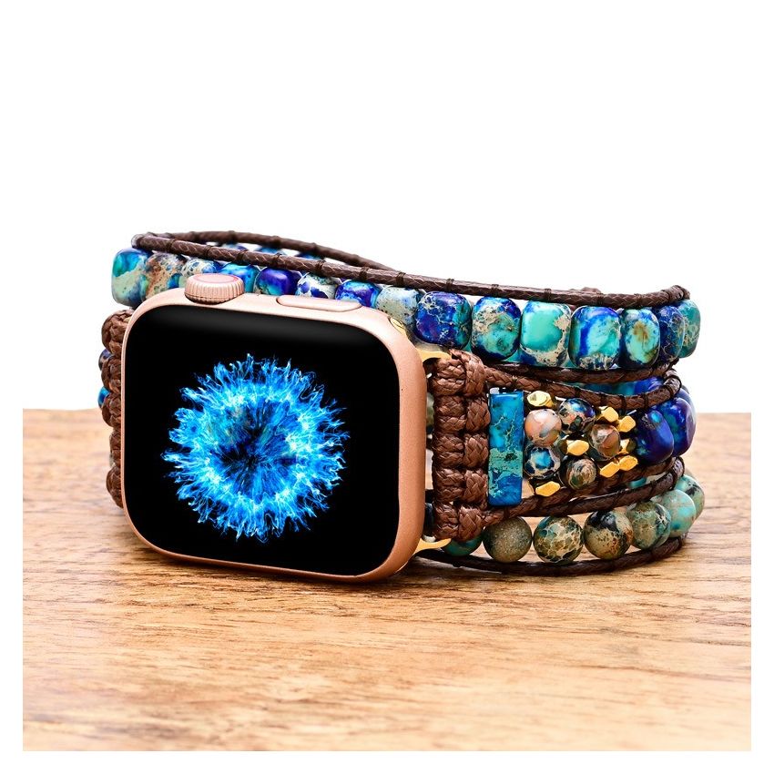 Graceful Blue Jasper Apple Watch Strap – Handmade Natural Stone iWatch Band
