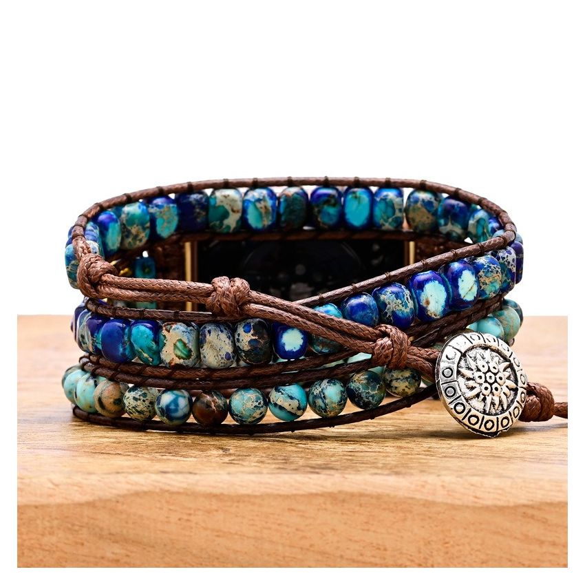 Graceful Blue Jasper Apple Watch Strap – Handmade Natural Stone iWatch Band