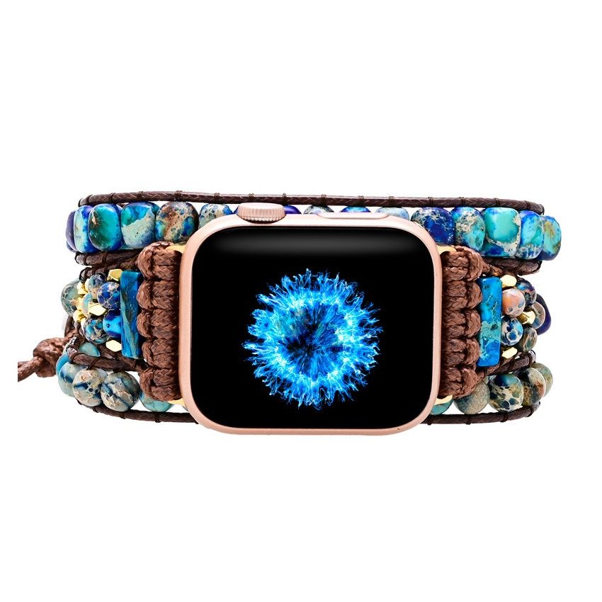 Graceful Blue Jasper Apple Watch Strap – Handmade Natural Stone iWatch Band