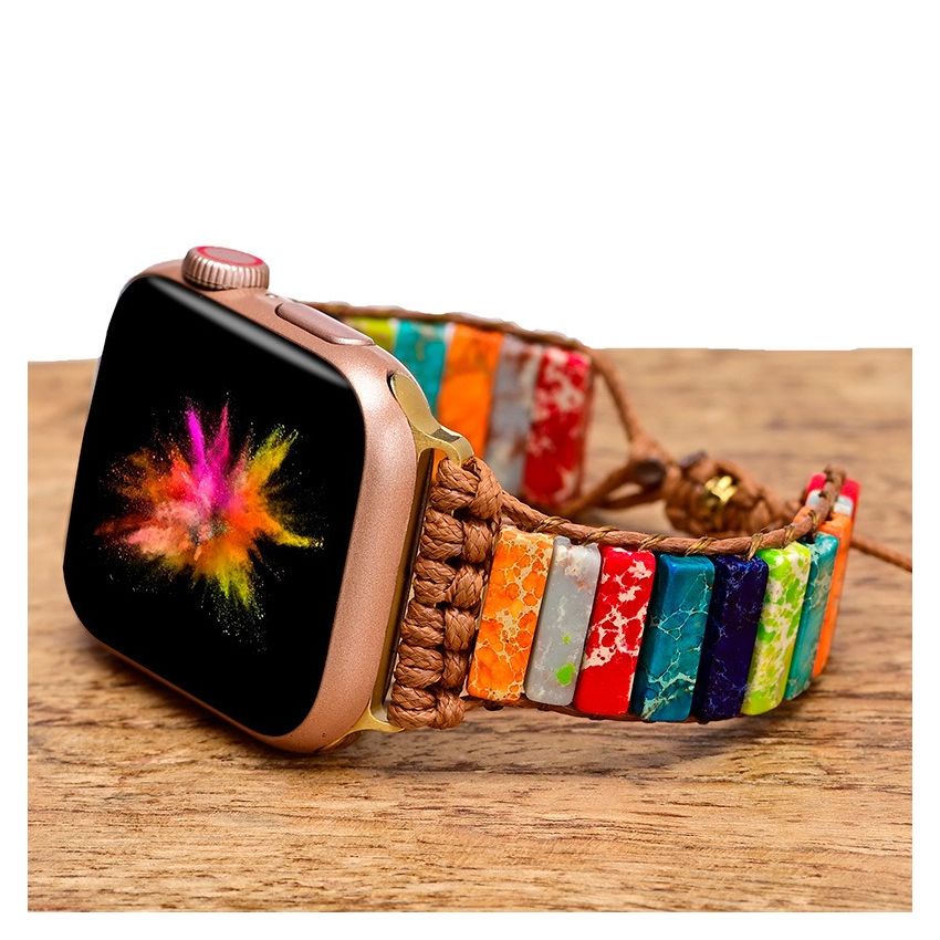 Healing Chakra Protection Apple Watch Strap – Bohemian Natural Stone iWatch Band (38mm–45mm, Series 8/7/6/5/SE/Ultra)