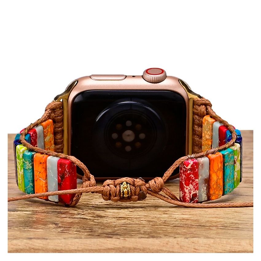 Healing Chakra Protection Apple Watch Strap – Bohemian Natural Stone iWatch Band (38mm–45mm, Series 8/7/6/5/SE/Ultra)