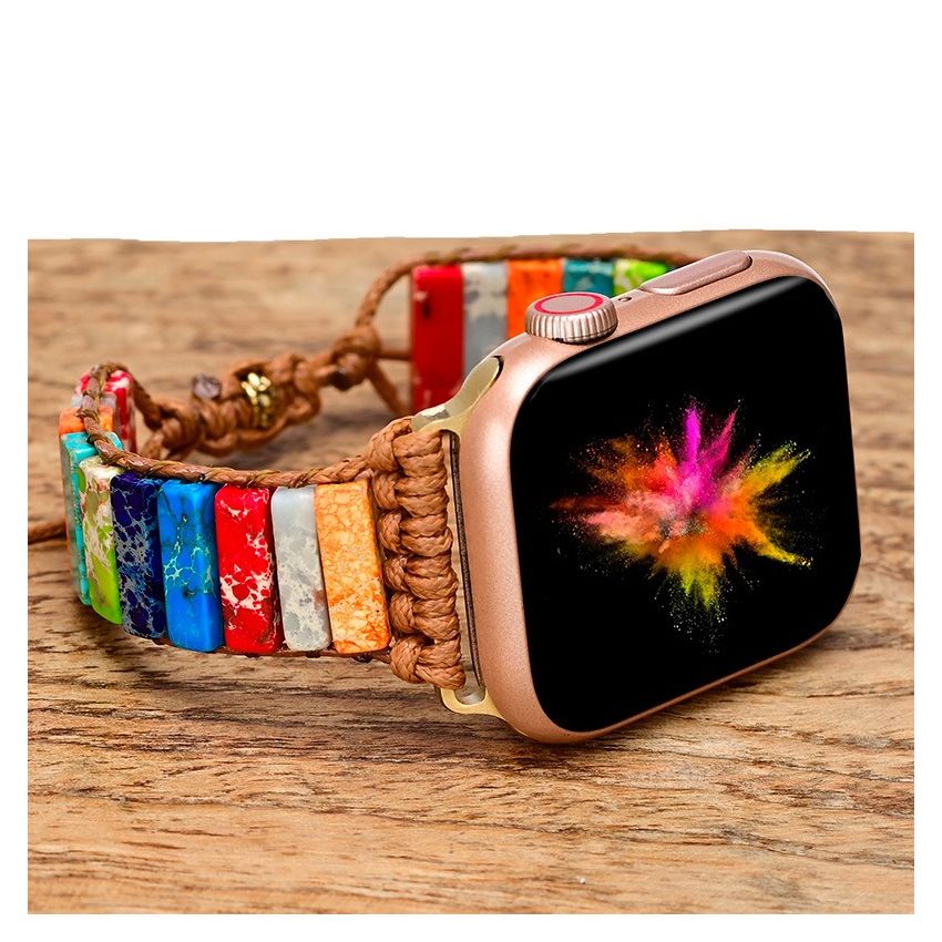 Healing Chakra Protection Apple Watch Strap – Bohemian Natural Stone iWatch Band (38mm–45mm, Series 8/7/6/5/SE/Ultra)
