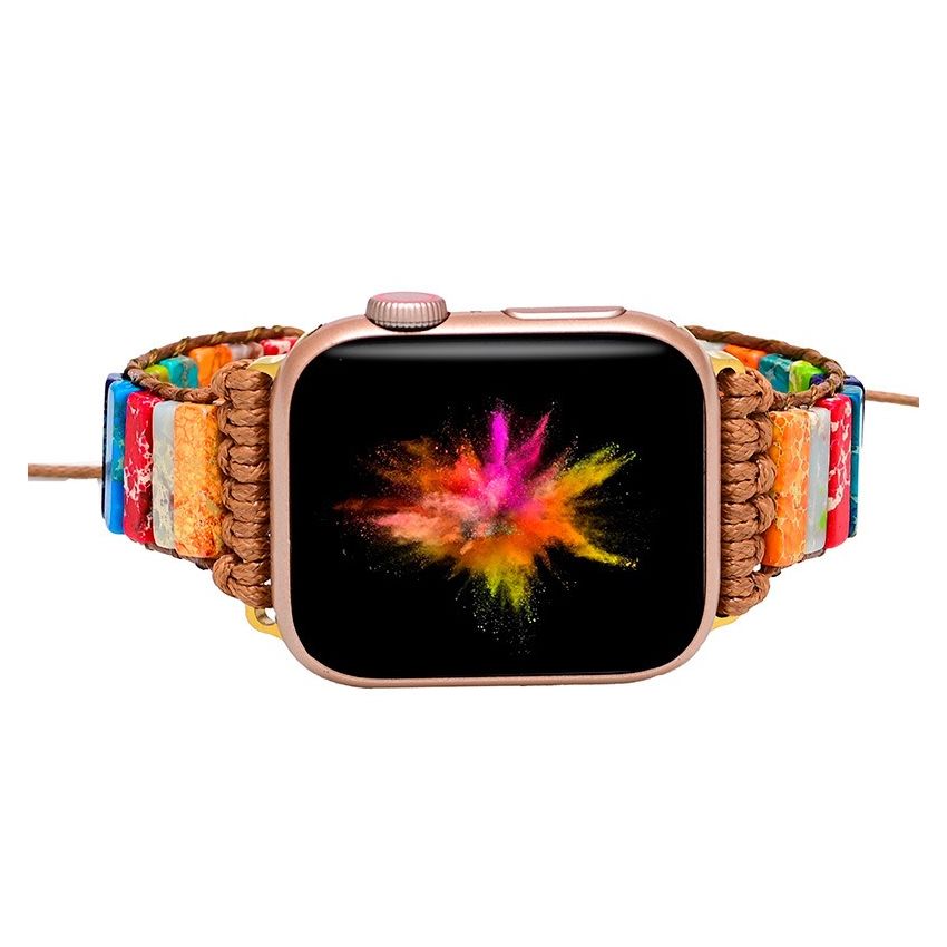 Healing Chakra Protection Apple Watch Strap – Bohemian Natural Stone iWatch Band (38mm–45mm, Series 8/7/6/5/SE/Ultra)
