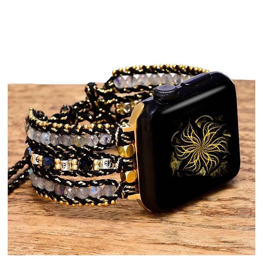 Handmade Labradorite Apple Watch Bracelet – Natural Stone Boho Band