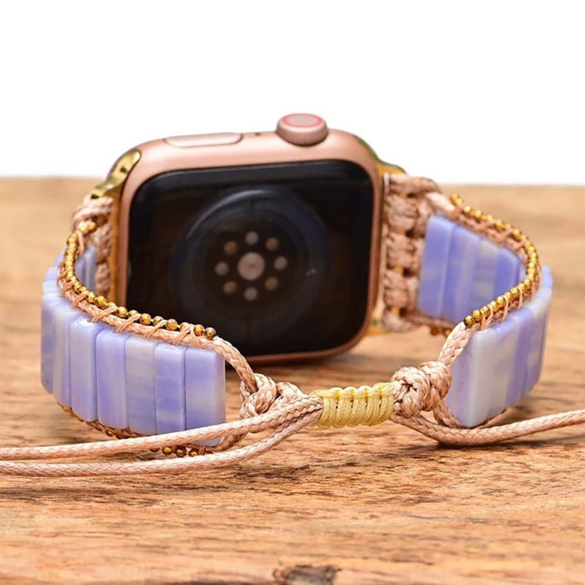 Plum Agate Apple Watch Strap – Handmade Boho Natural Stone Bracelet Band