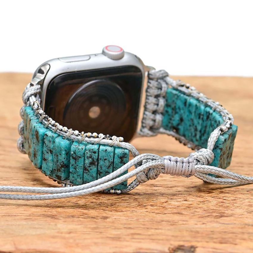 Beauty of Sky Apple Watch Strap – Handmade Blue Jasper Sesame Beaded Band