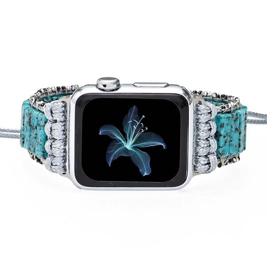 Beauty of Sky Apple Watch Strap – Handmade Blue Jasper Sesame Beaded Band