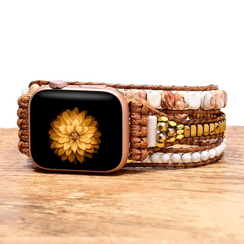 Natural Howlite & Shoushan Stone Boho Apple Watch Band