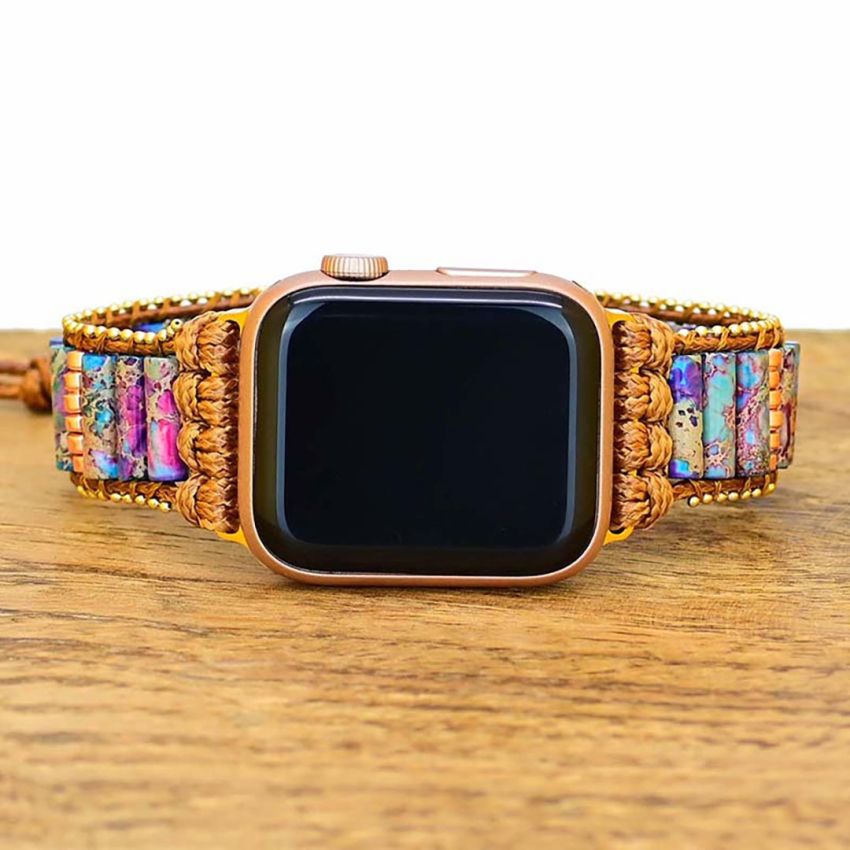 Natural Stone Apple Watch Band (38mm/40mm) – Handmade Crystal Beaded Bracelet Strap