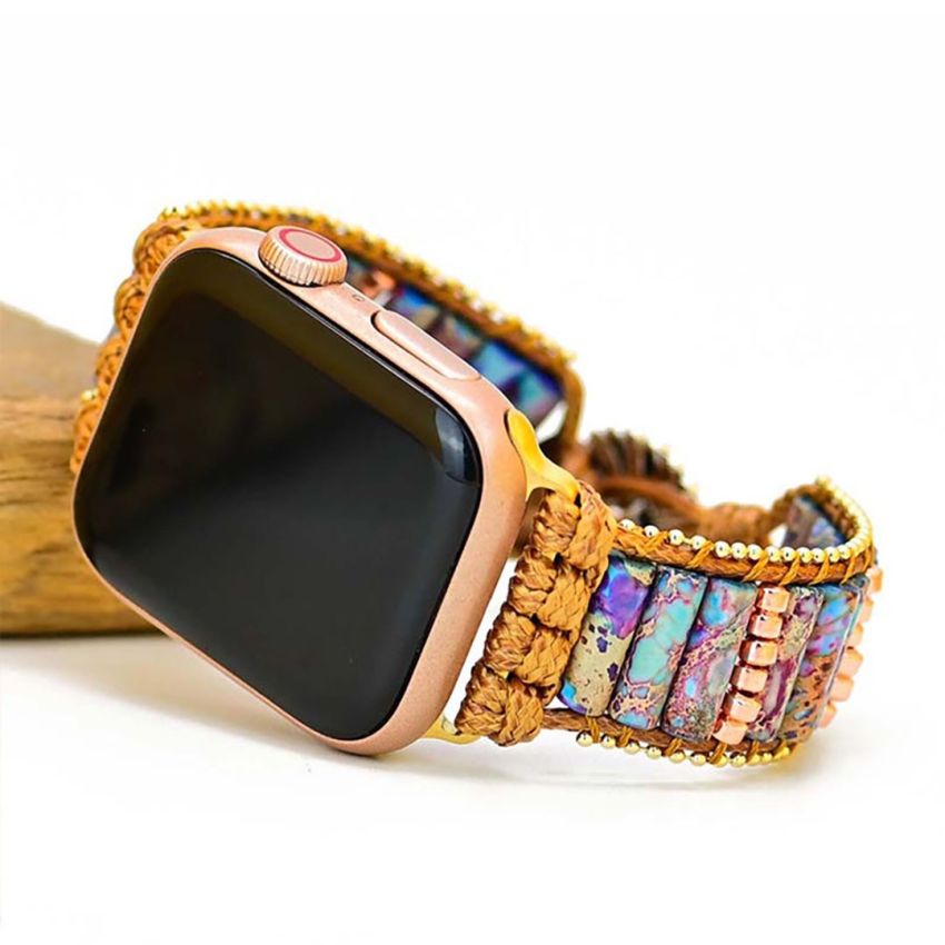 Natural Stone Apple Watch Band (38mm/40mm) – Handmade Crystal Beaded Bracelet Strap