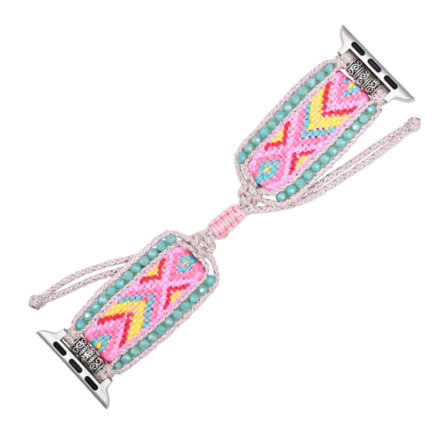 Pink Lemonade Boho Beaded Apple Watch Band – Handmade Adjustable Bracelet Strap, Colorful Bohemian Watch Band for Apple Watch Series 1–10, SE (38–45mm)