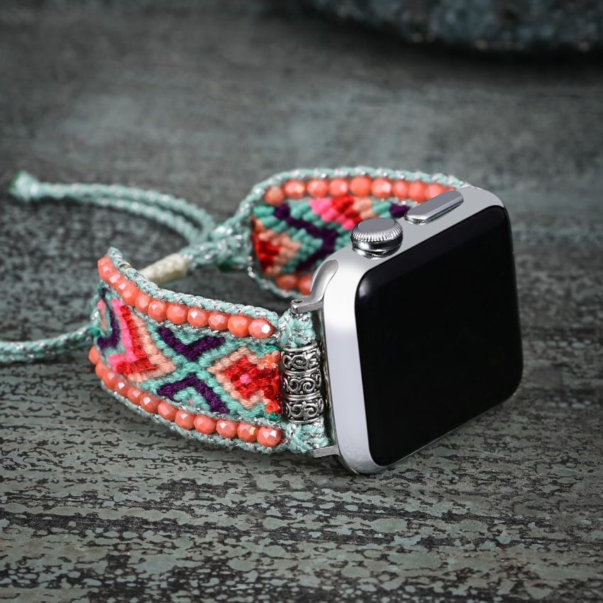 Boho Nylon Apple Watch Band – Adjustable 38/40/41mm Bracelet Strap for Apple Watch Series 8 7 SE 6 5 4 3 2 1