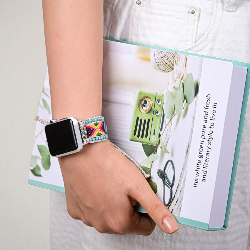 Boho Beaded Apple Watch Band – Colorful Woven Bracelet Strap for 38/40/41mm & 42/44/45mm – Adjustable Handmade iWatch Band