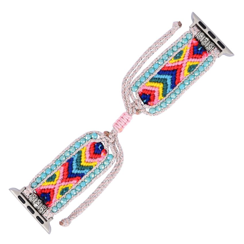 Boho Beaded Apple Watch Band – Colorful Woven Bracelet Strap for 38/40/41mm & 42/44/45mm – Adjustable Handmade iWatch Band