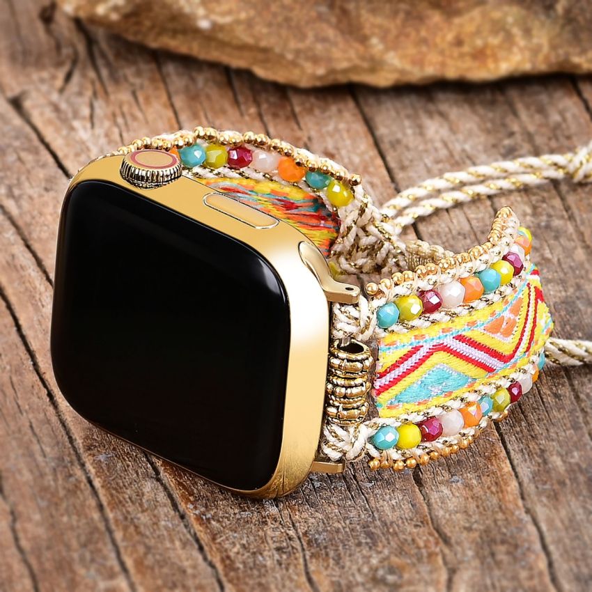 Aqua Serenity & Boho Fiesta Apple Watch Bands – Handmade Glass Bead & Braided Nylon Straps