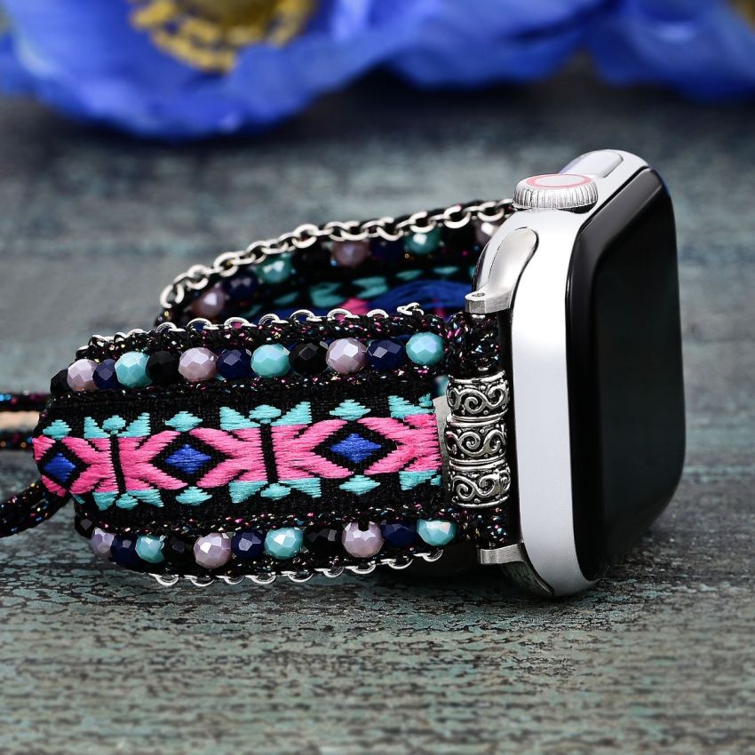 Mystic Night Gemstone Apple Watch Band – Handmade Boho Nylon Strap