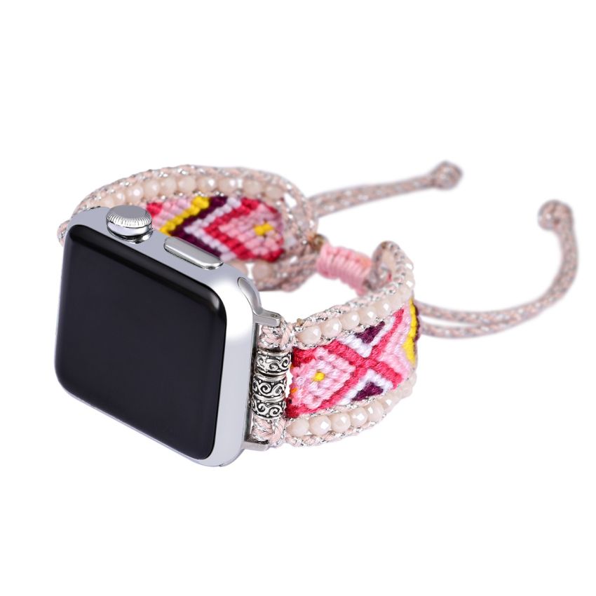 Sakura Pink Crystal Handwoven Apple Watch Band – Adjustable Nylon Strap
