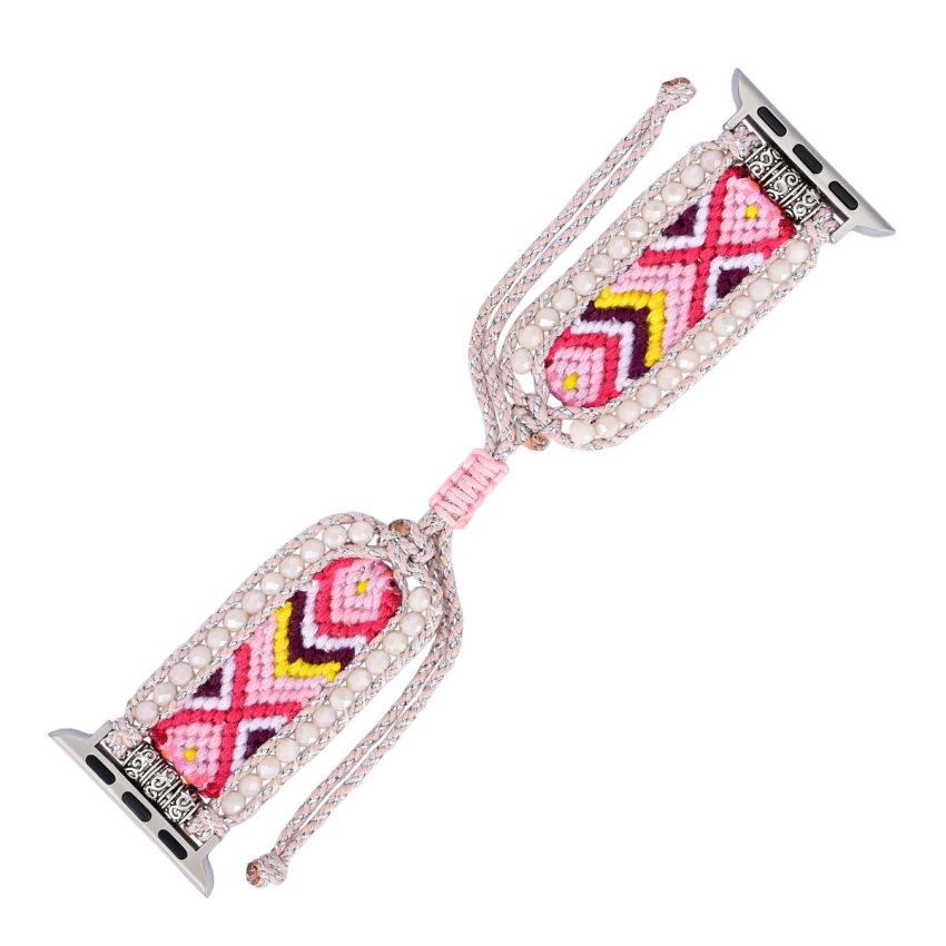 Sakura Pink Crystal Handwoven Apple Watch Band – Adjustable Nylon Strap