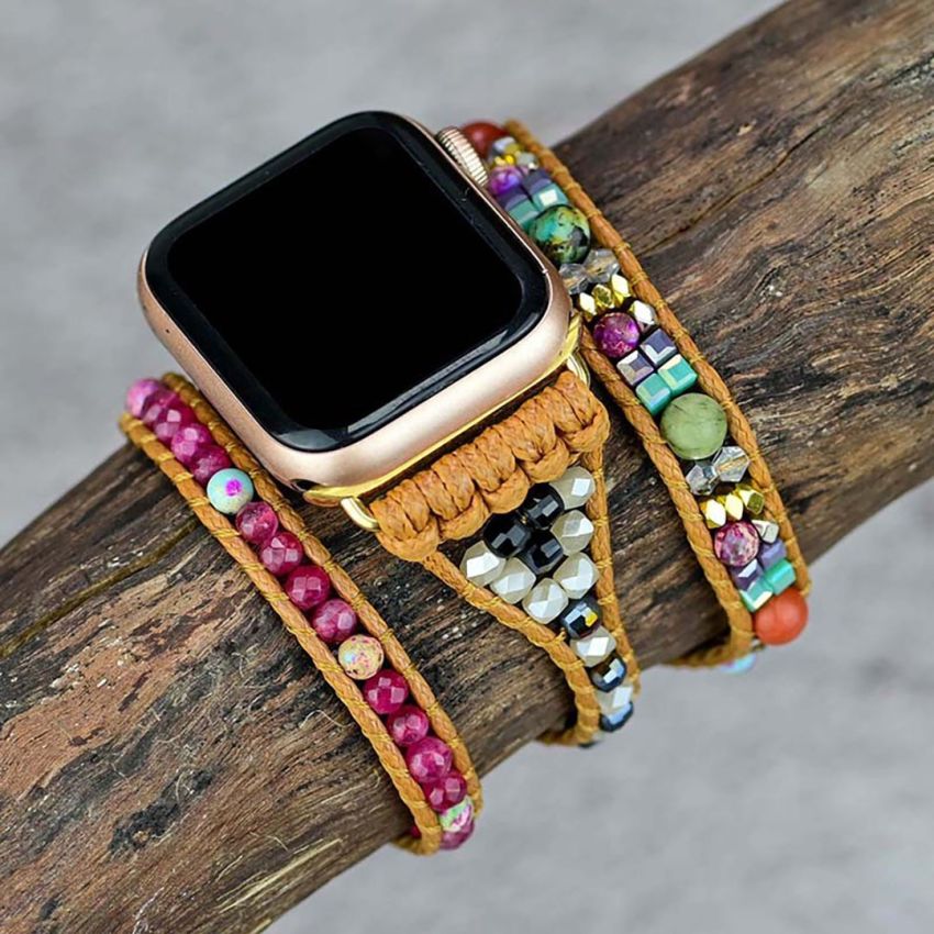 Confident Goddess Apple Watch Strap – Pink Agate & Imperial Jasper Crystal Band