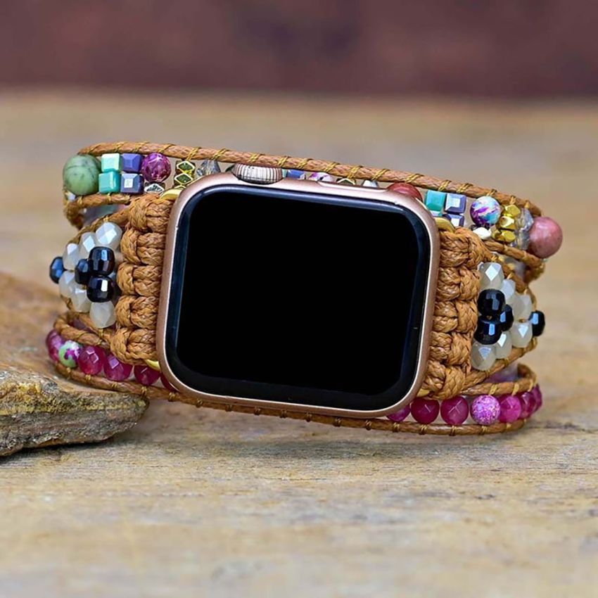 Confident Goddess Apple Watch Strap – Pink Agate & Imperial Jasper Crystal Band