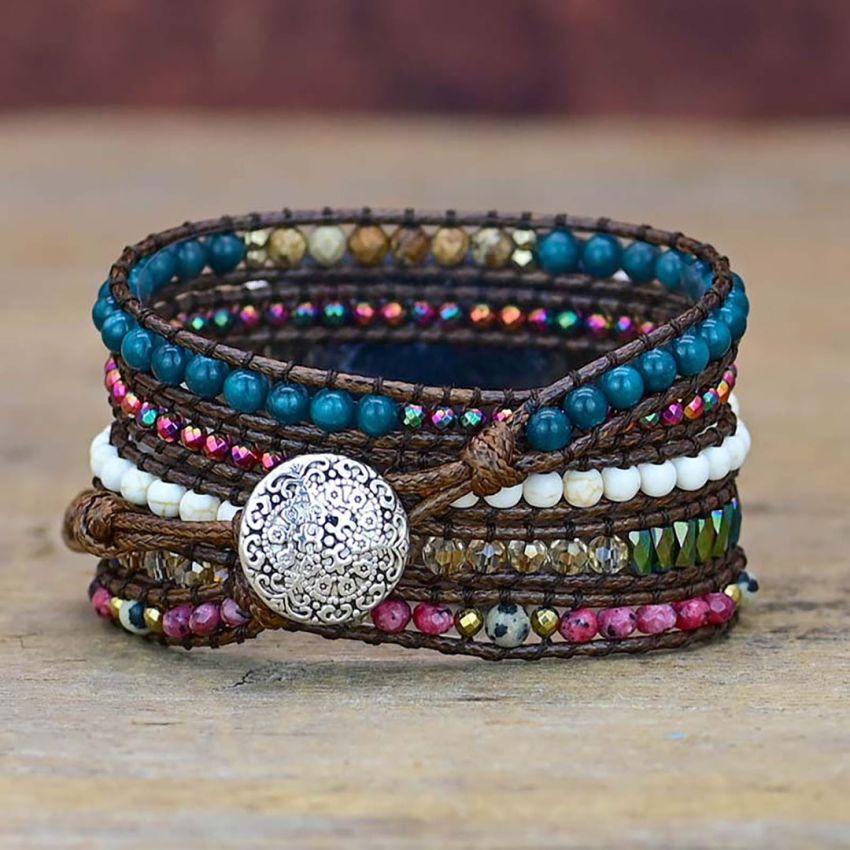 Natural Apatite & Imperial Jasper Apple Watch Band – Handmade Healing Crystal Wrap