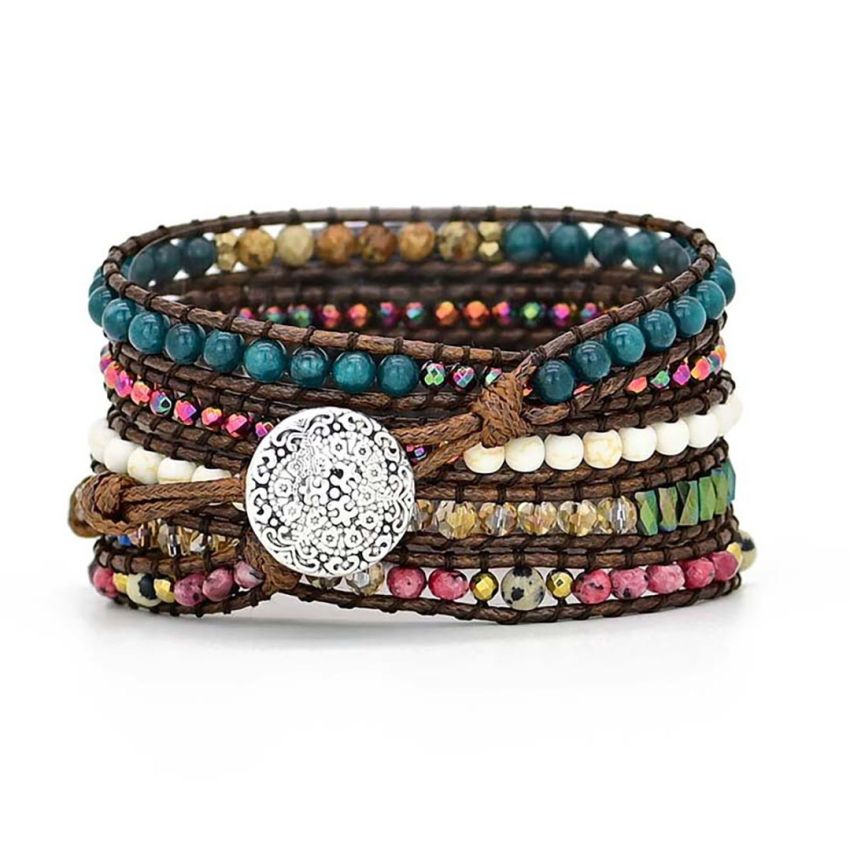 Natural Apatite & Imperial Jasper Apple Watch Band – Handmade Healing Crystal Wrap